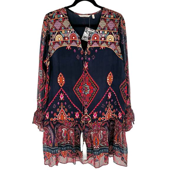 Soft Surroundings NWOT Blue Boho Vibrant Embroidered Tunic Top Size L - Picture 1 of 7